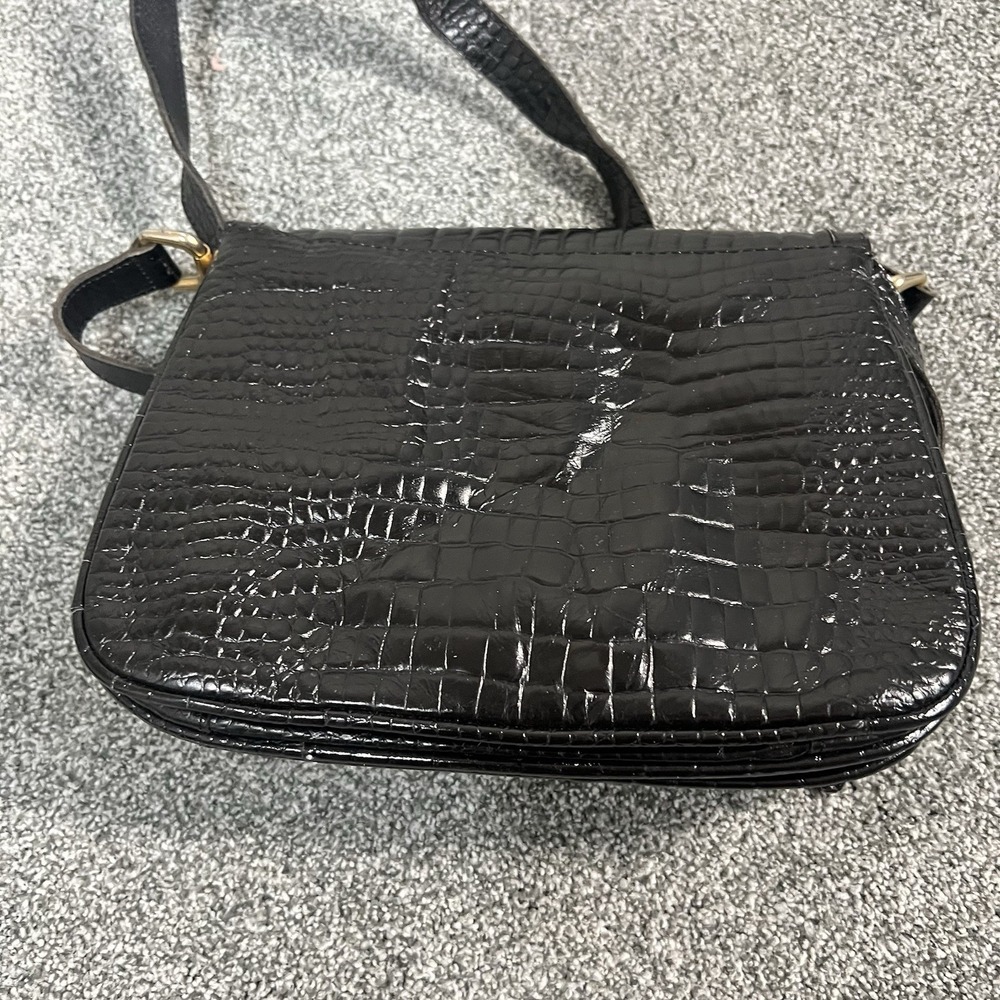 Black Croc Embossed Shoulder Bag Faux Leather Adjustable Strap Y2K Purse - Picture 5 of 7